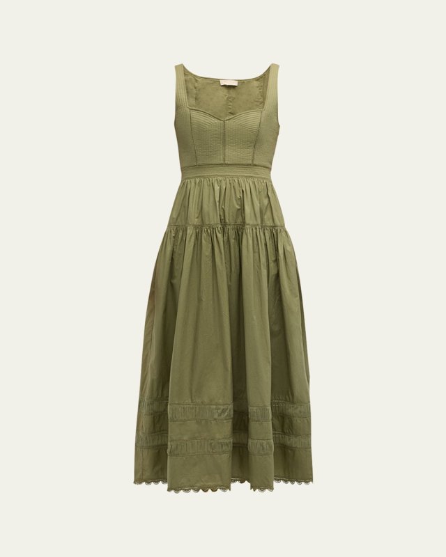Isadora Ruched Lace-Inset Sweetheart Maxi Dress